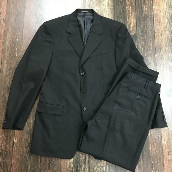 MARCO AZZALI Suit IT 52 Made In Italy Blue Wool Pinstripe Business 34x31 Pant